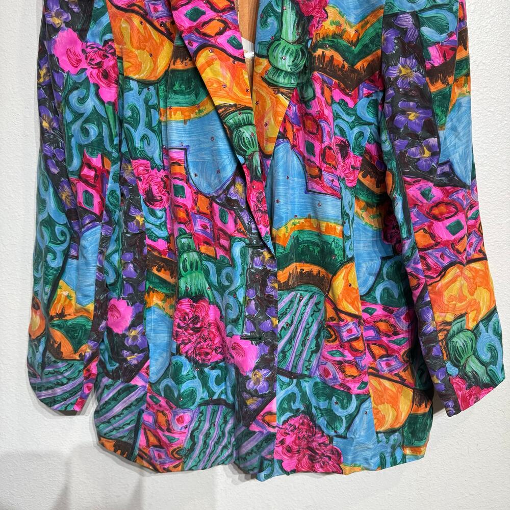 Silk Club Pink Abstract Oversized Silk Vintage Blazer Sz S NWT - Picture 4 of 12